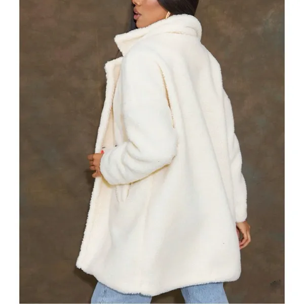 Pretty Little Thing Faux Sherpa Double Breasted Teddy Coat Cream 10 Borg‎ Lapel - Image 6