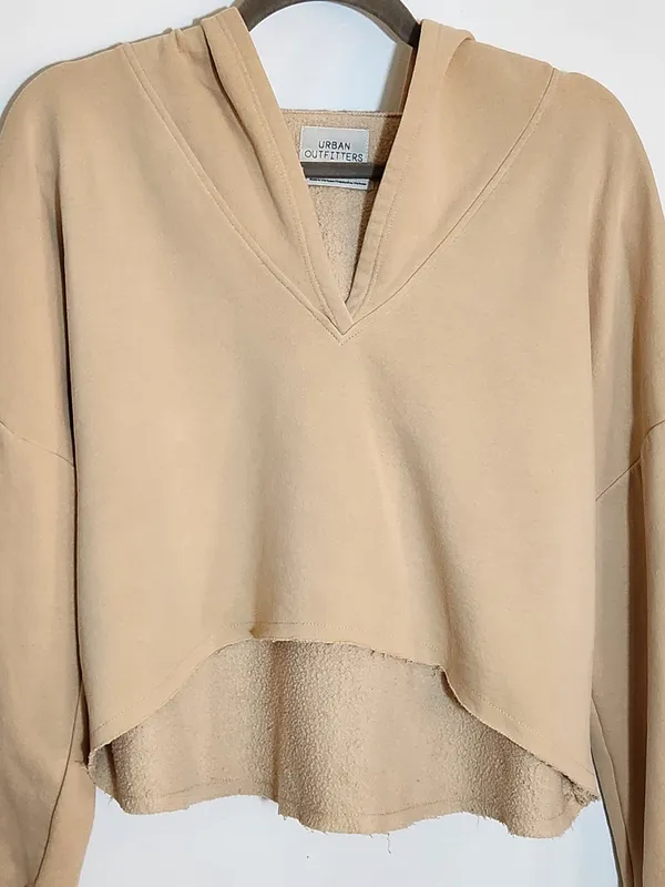 Urban Outfitters Cream Oversized Cropped Hoodie Sweatshirt Size Small - Image 2