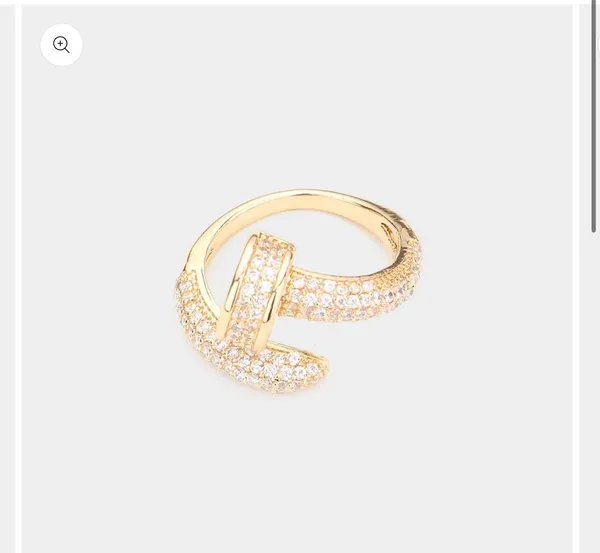 Stone Pave Nail Ring Gold - Image 2