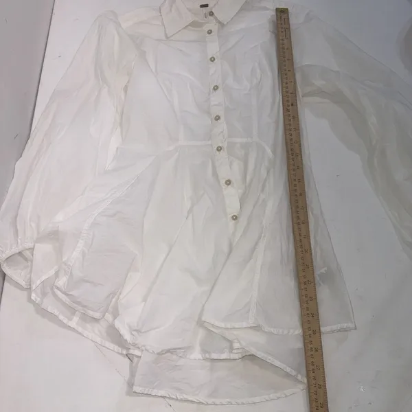 FREE PEOPLE White All The Time Tunic Peplum Button Up Boho Cottagecore Shirt XS‎ - Image 15