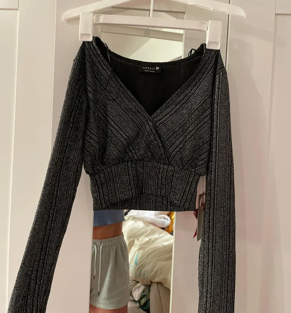 New Years Sparkly Crop Top Silver Size XS - Image 2