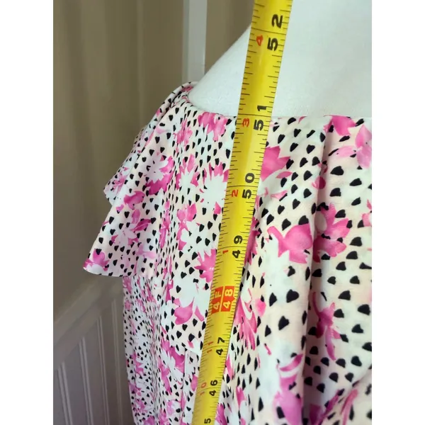 ELOQUII Floral Ruffle High-Low Maxi Dress Pink White Black Size 14 - Image 6