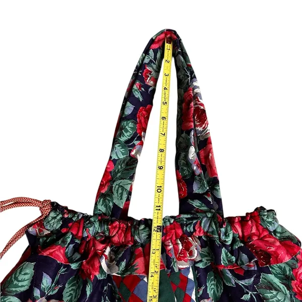 HANDMADE Quilted Bag Tote Large Patchwork Design 23”x16” Cinch Close Floral 90s - Image 12