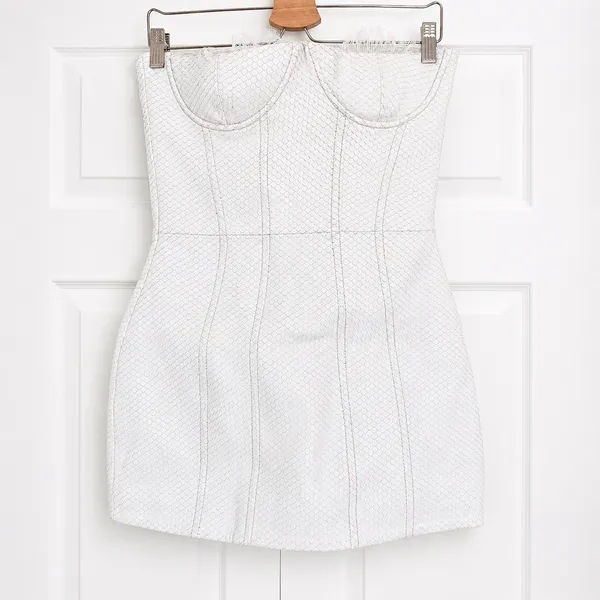 Retrofête Amberly Leather‎ Dress in Optic White Size M NWT Snakeskin Mini Lace - Image 4