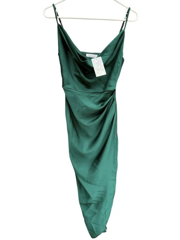 NWT MABLE Satin Slip Cowl Neck Midi Dress Emerald Green Size Small - Image 2