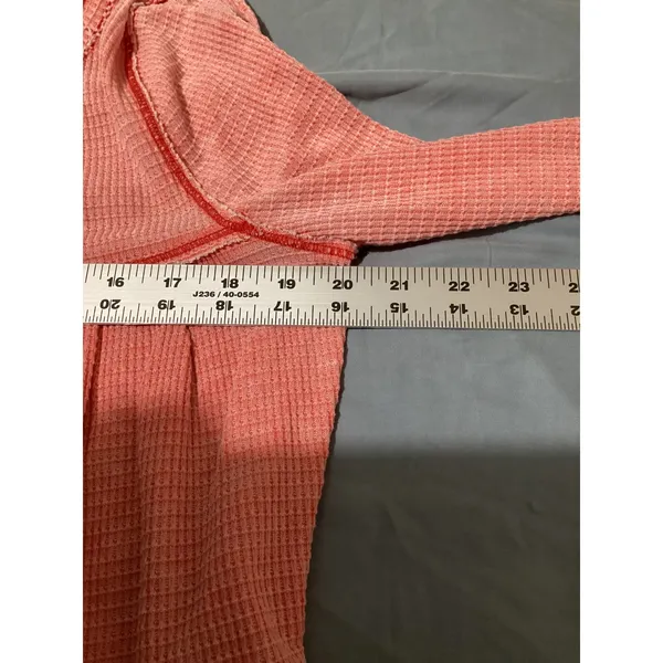 We The Free Free People Pink Waffle Knit Henley Thermal Top Long Sleeve Womens M - Image 6