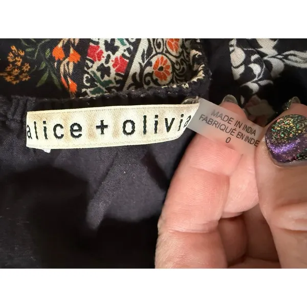 Alice + Olivia Black Clementina Floral Long Sleeve Cotton Mini Dress Size 0 - Image 5