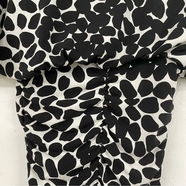 Cache Black White Spotted Ruched Draped Bodycon Mini Dress Womens 2 Vintage 90s - Image 9