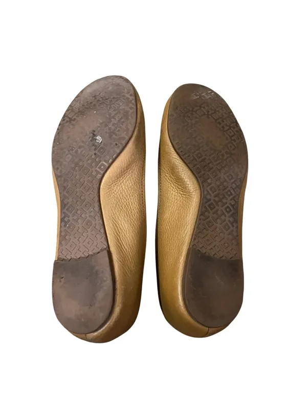Tory Burch Reva Women’s 8.5 Royal Tan / Gold Metallic Leather Ballet Flats Used - Image 7