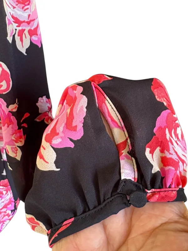 EUC J. Crew Tie Neck Long Sleeve Midnight Rose Top XS - Image 6