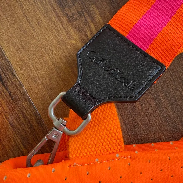 Quilted Koala Perforated Mini Scuba Crossbody Tote Bag Neon Orange With Straps - Image 3