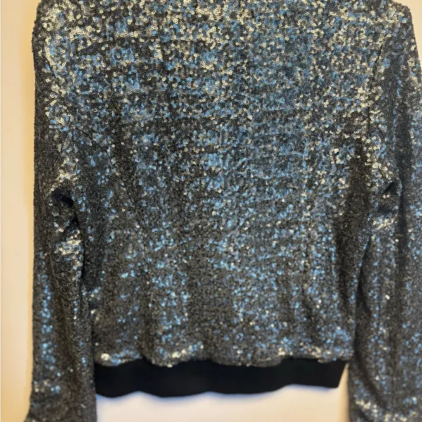 La‎ Fee Verte Black and Silver Bomber Jacket with Metallic Finish - Image 7