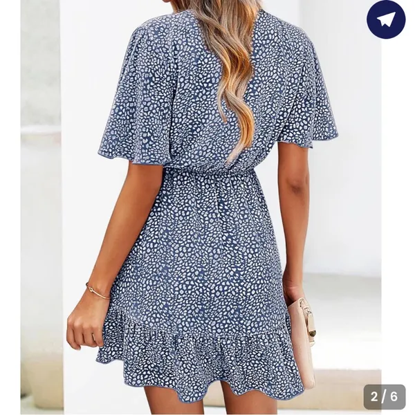 NWT!! KIRUNDO V-Neck Ruffle Abstract Floral Print Dress in Blue & White - Image 4