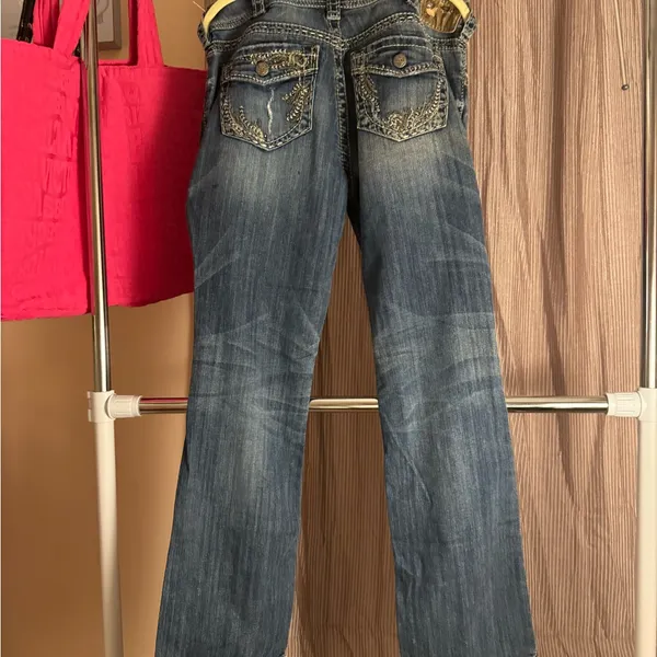 Silver "Suki" Jeans Blue‎ Distressed Baby Boot Leg Jeans - Image 3