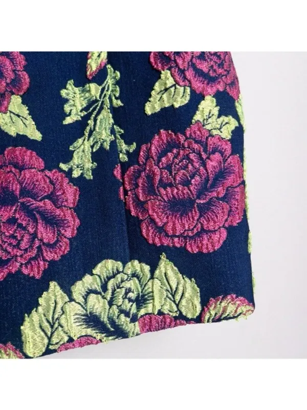 NWT NBD Embroidered Floral Mini Dress S Navy Blue Pink Green Lace Up Bodycon - Image 7