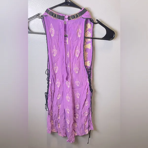 Free People Sunset Kisses Embroidered Lilac Sheer Tunic Top‎ Dress Purple Size M - Image 4
