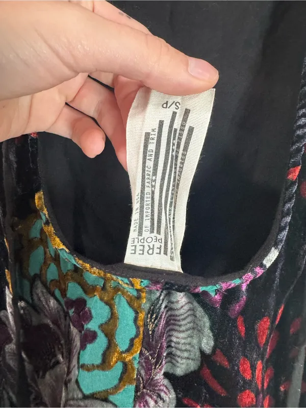 Free People Black Multicolor Velvet Floral Dress - Image 3