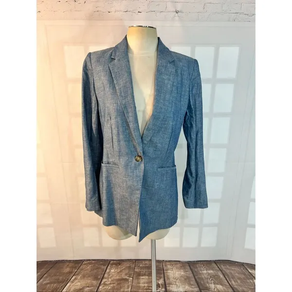 Loft denim chambray single button mid length blazer size 6 - Image 2