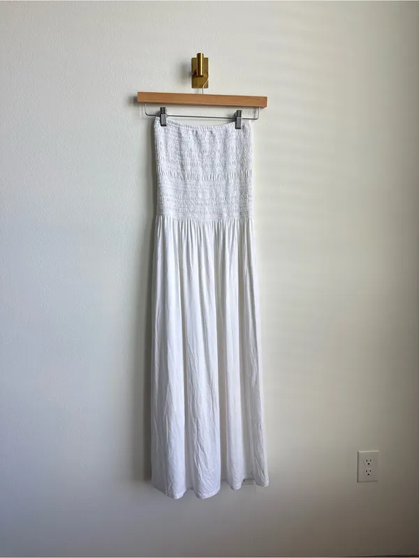 Bleusalt Strapless Smocked Midi Maxi Dress White Micromodal Size 1 Small - Image 6