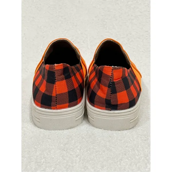 Orange Pumpkin “It’s Fall Y’all” Buffalo Plaid Canvas Slip On Sneakers Size 9.5 - Image 6