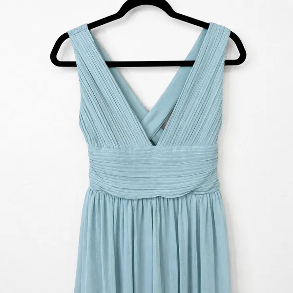 NEW Lulus Leora Light Blue Plunging Chiffon Pleated Tiered Maxi Dress Small - Image 7