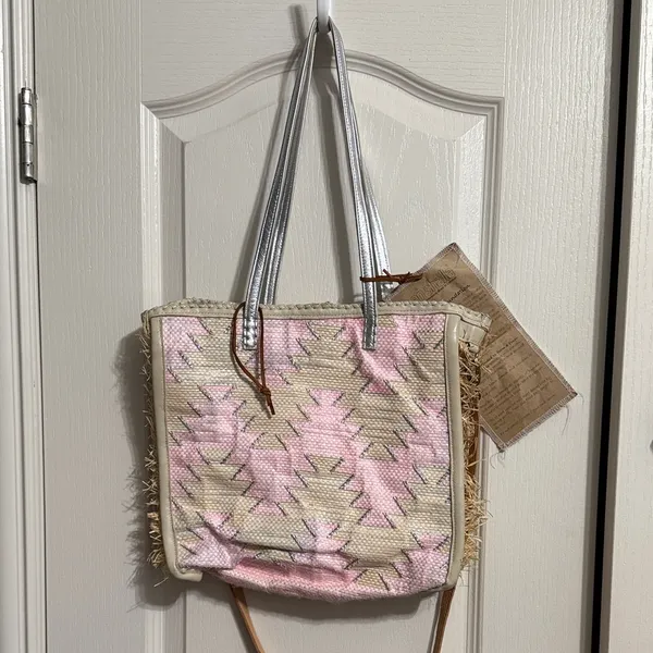 NWOT Anthropologie En Shalla Woven Fringe Tote Shoulder Bag Boho Artsy Beach - Image 2