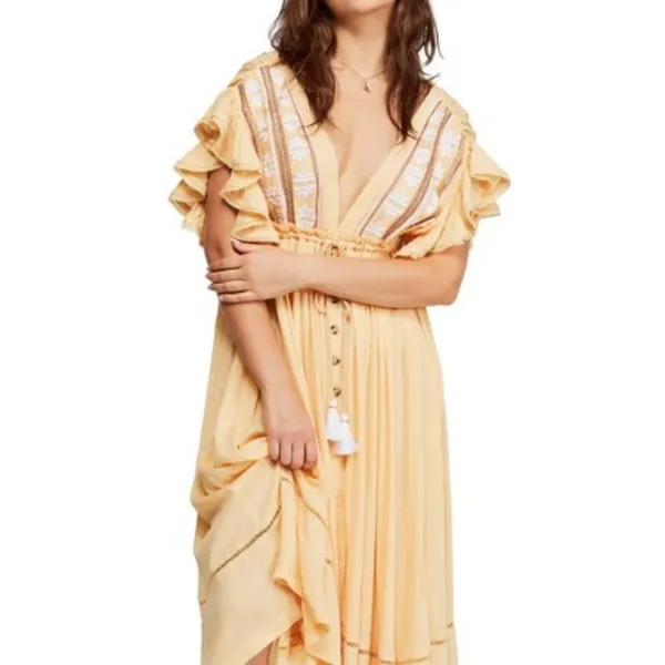 NWT Free People Will Wait For You Midi Dress Embroidered Ruffles Beach Small - Image 5