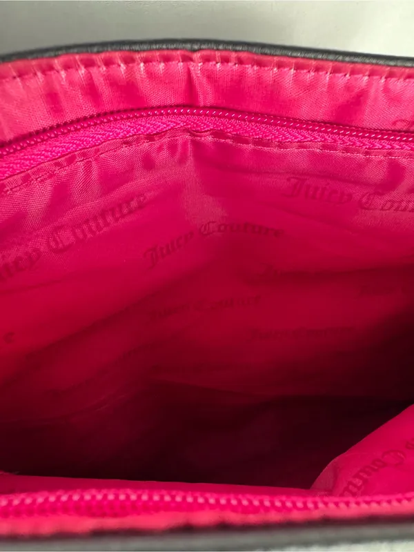 Juicy Couture Black faux leather Fold Top clutch going out Purse Gold Hardware - Image 4