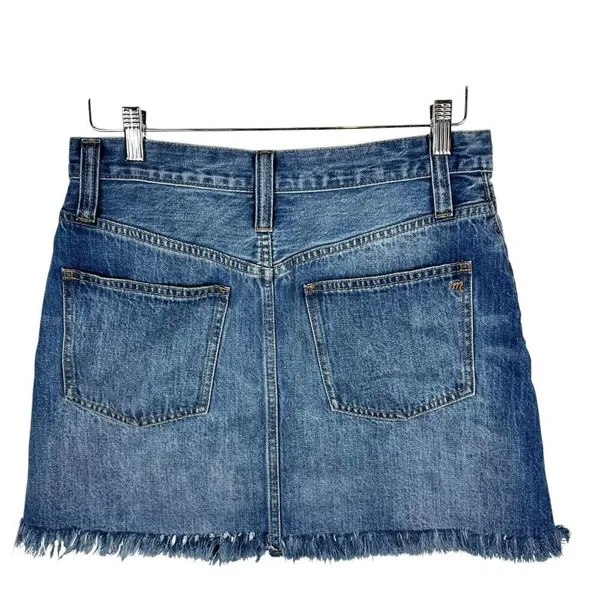 Madewell, New, Rigid Denim Straight Destructed Mini Jean Denim‎ Skirt, Size 28 - Image 2