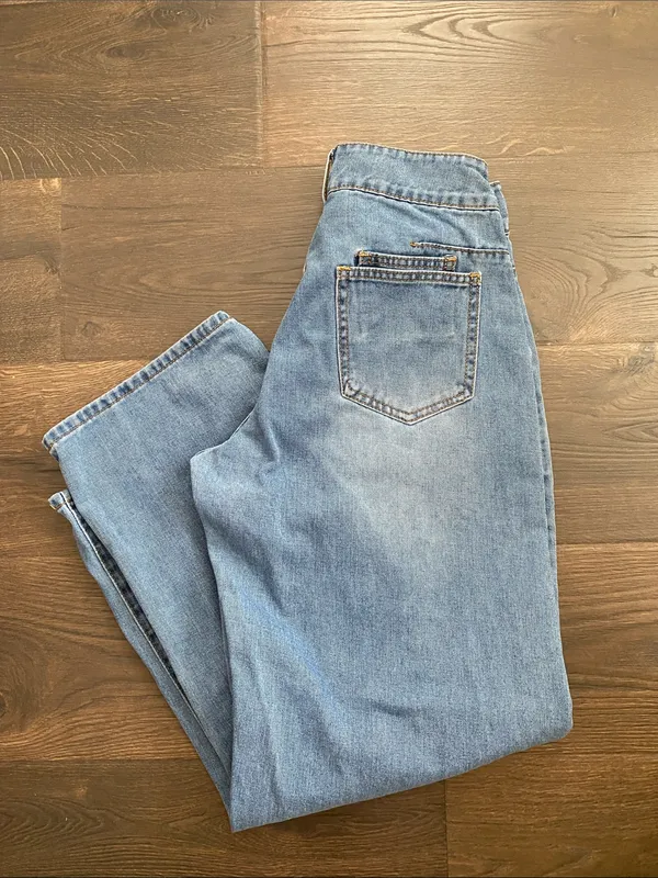 SHEIN High Rise Barrel Leg Jeans Patch Pocket Curved Seam Size 27 - Image 5