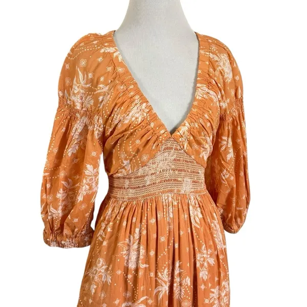 Free People Golden Hour Maxi Dress Bohemian Floral Dainty Tan Neutral Small - Image 9