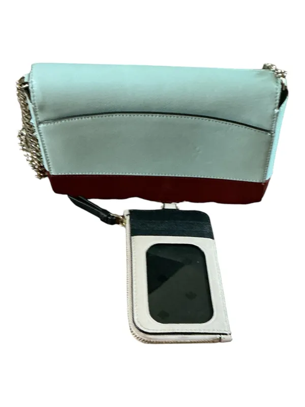 Kate Spade New York Saffiano Leather Colorblock Chain Crossbody Wallet Bag with Removable ID Card Holder Pouch – Mint Green / Burgundy (NWOT) - Image 3
