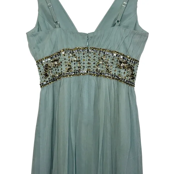 NWT Mandalay AQ Blue Silk Gold Beaded Embellished Mini Cocktail Party Dress Sz 6 - Image 9