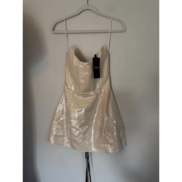 Heiress Beverly Hills Womens Strapless Sequin Corset Mini Dress Natural Sz S NWT - Image 13