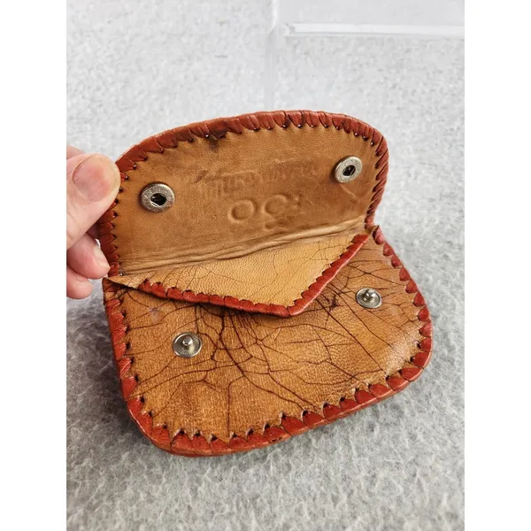 Vtg Handmade MANDALAY BURMA Leather Wallet Change Coin Purse Burmese‎ souvenir - Image 4