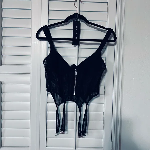 NWOT White Fox Boutique Black Mesh Corset Top - Image 3