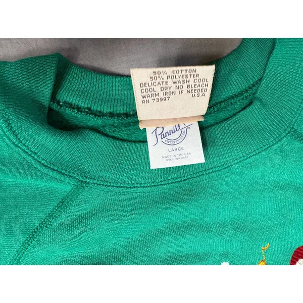 Valerie Sockwell Folk‎ Art Christmas Green Shirt Womens Large Bears 90s Vintage - Image 5