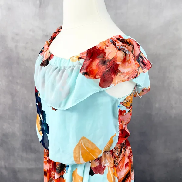 Bisou Bisou Floral Maxi Dress Womens 16 Ruffle Flowy Cottage‎ Tropical Romantic - Image 5