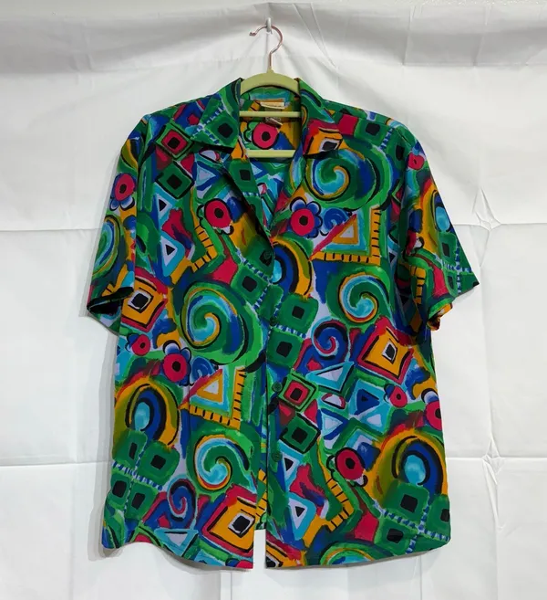 Nicola Green Geometric Vintage Button Down Sz 10 - Image 2