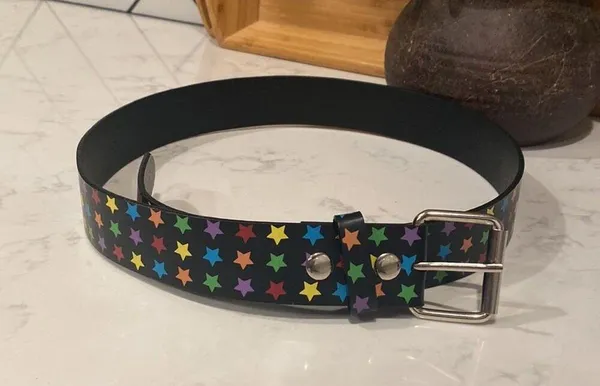 Rainbow star bonded leather belt grunge animé punk NWOT unisex - Image 2