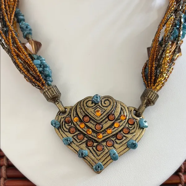 Chico's Blue and Gold Multi-Strand Seed Bead Necklace - Image 3
