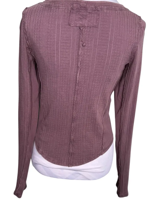 Free People We The Free Jamie Ribbed Henley Top Long Sleeve Mink Purple LARGE - Image 5
