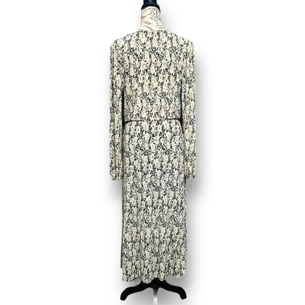 Mango‎ Cream Black Floral Textured Midi Dress Long Sleeve Autumn Wedding Guest - Image 5