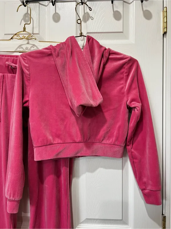 Bebe Pink Velour Tracksuit Size Small Pink Taffy Plush Zip Up Set Jacket & Pants - Image 8