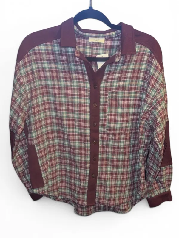 Easel SM Burgundy and Green Plaid Button-Down Shirt - Image 2
