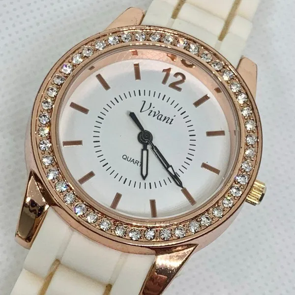 Vivani women wrist watch 38mm rose gold tone rhinestone quartz analog running - Image 3