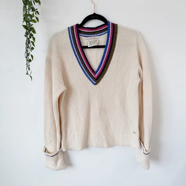 Scotch & Soda V-Neck Crochet Sweater Sz M - Image 2
