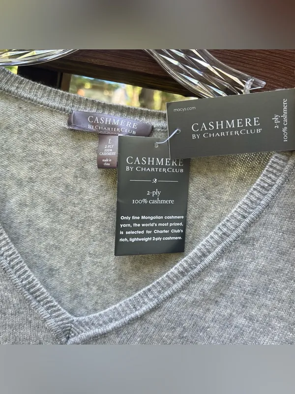 Charter Club 2-Ply 100% Cashmere Women's V Neck Minimalist Luxury Sweater|Size:L - Image 9