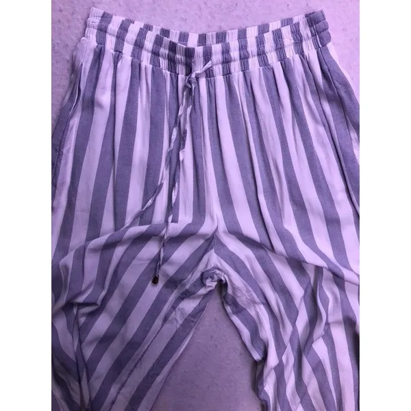 Allie Rose 2 Piece Set Women Small Blue White Striped Crop Top Pants AT5831 - Image 7