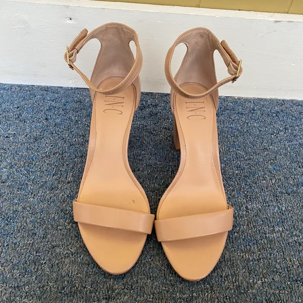 INC International Concepts women 7 tan open toe strap 3.5” heel w/ankle Buckle - Image 3